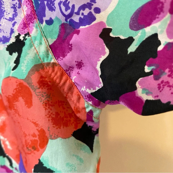 Vintage 1980s HER 100% Silk Short Sleeve Floral Blouse Size L - Picture 9 of 17